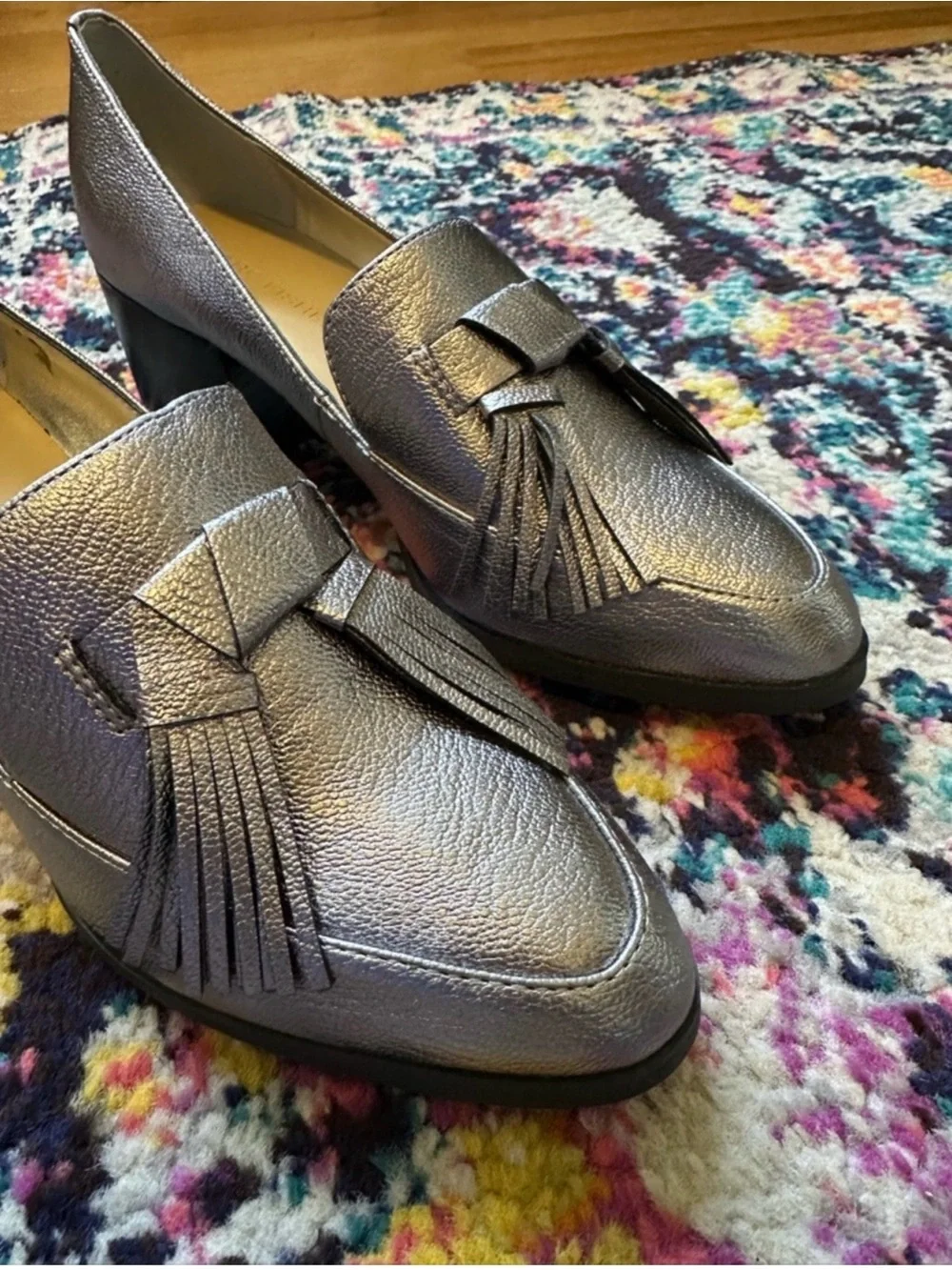 Marc Fisher Phylicia Vegan Pebble Leather Tassel Heeled Loafer New Womens 7